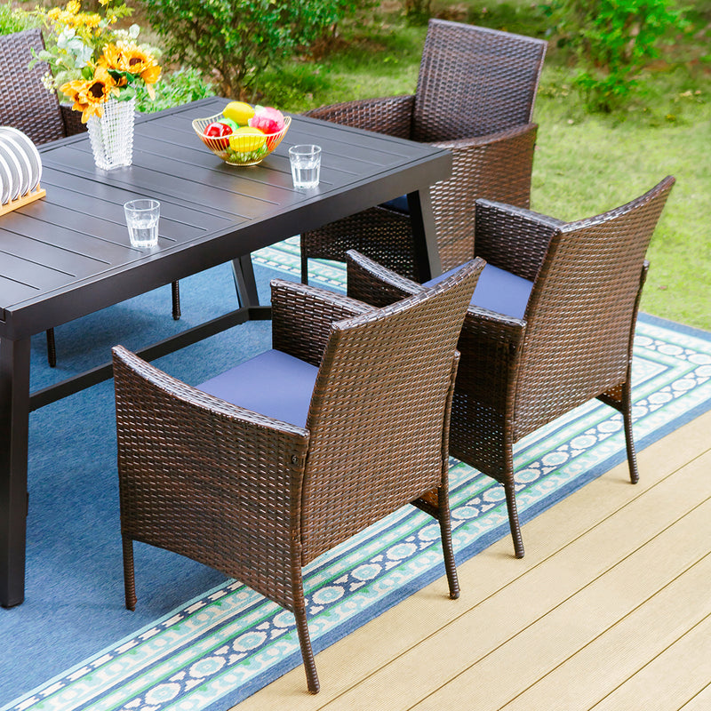 Phi Villa 7-Piece/9-Piece Patio Dining Set Adjustable Table and Rattan Cushioned Chairs