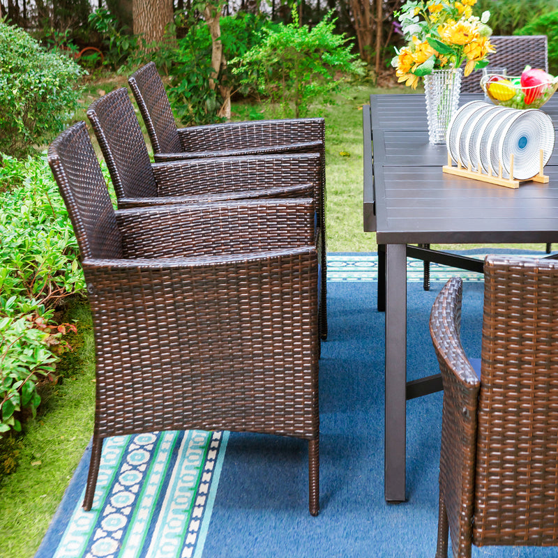 Phi Villa 7-Piece/9-Piece Patio Dining Set Adjustable Table and Rattan Cushioned Chairs