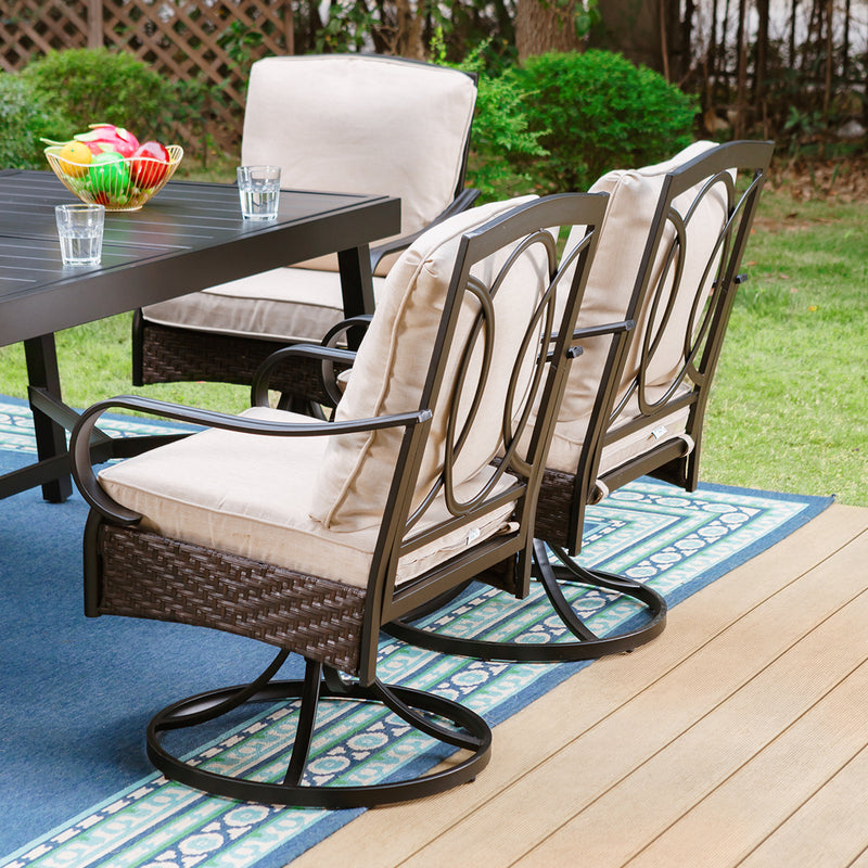 7/9-Piece Outdoor Dining Set With Extendable Table & Rattan Swivel Chairs PHI VILLA