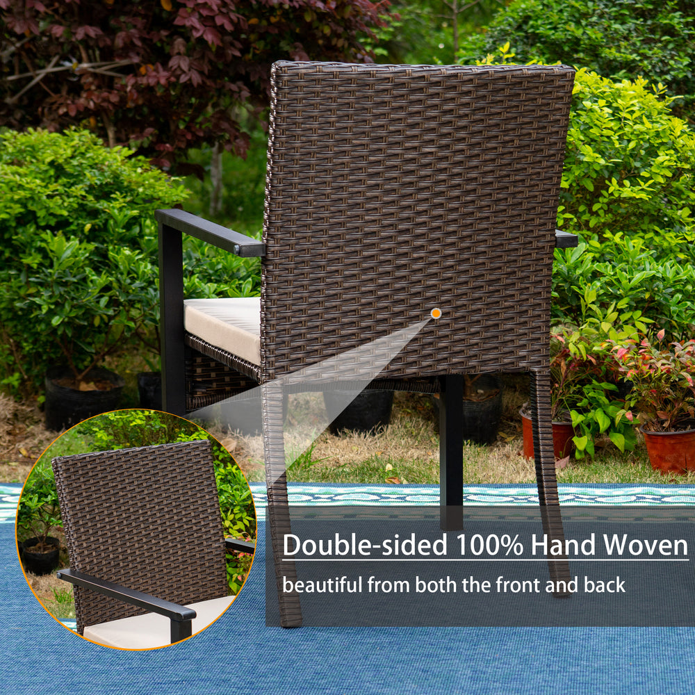 PHI VILLA 7-Piece Outdoor Dining Set with 6 Rattan Chairs & Acacia Wooden Table