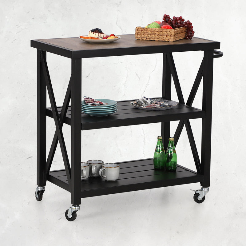 Phi Villa Outdoor Double-Shelf Movable Kitchen Island Cart