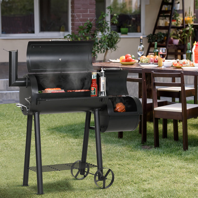 2-In-1 Charcoal Smoker Grill with Offset Box-Captiva Designs