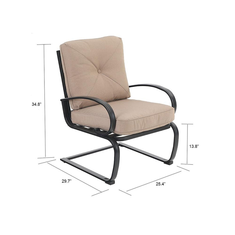 PHI VILLA 7-Piece Outdoor Dining Set With Steel Panel Table & 6 C-Spring Chairs