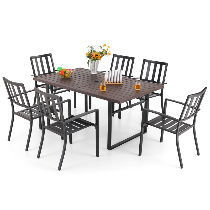 PHI VILLA 7-Piece Patio Dining Set 6 Stackable Chairs and Rectangle Table