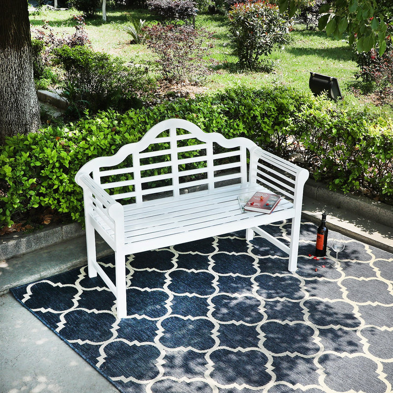 PHI VILLA Patio Acacia Wood Bench With Backrest & Armrest