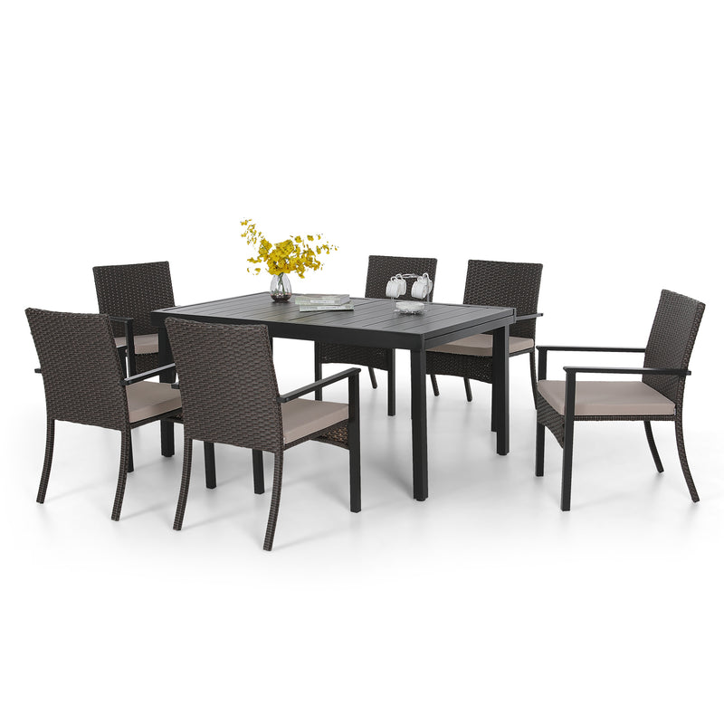 PHI VILLA 7 piece/ 9 piece Patio Dining Set With Rattan Cushioned Chairs & Extendable Steel Table