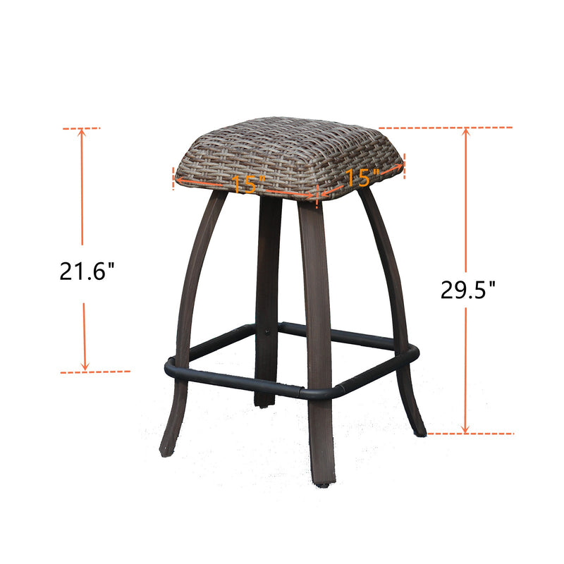 PHI VILLA Patio Bar Stool Set Rattan Wicker Backless Stools & Wood-look Bar Table