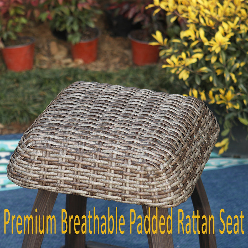 PHI VILLA Patio Bar Stool Set Rattan Wicker Backless Stools & Wood-look Bar Table
