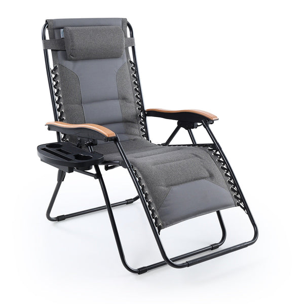Patio Padded Oversize Recliner Zero Gravity Chair with Cup Holder