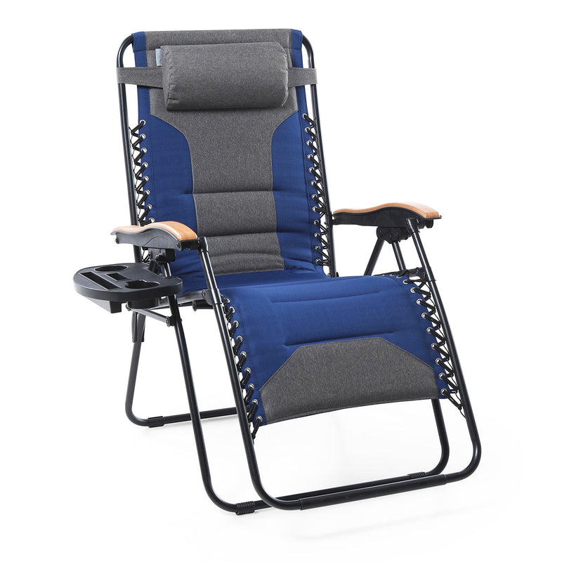 Phi Villa Patio Padded Oversize Recliner Zero Gravity Chair with Cup Holder