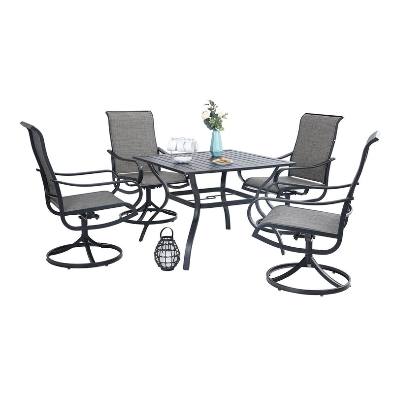 5-Piece Patio Dining Set with Textilene Swivel Chairs for Deck,Garden PHI VILLA