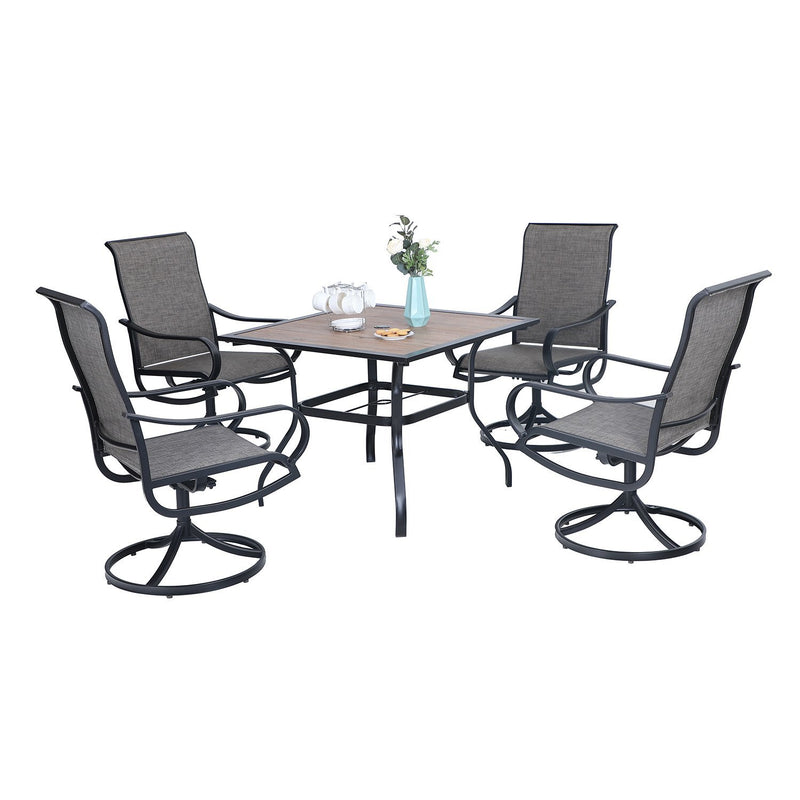 5-Piece Patio Dining Set with Textilene Swivel Chairs for Deck,Garden PHI VILLA