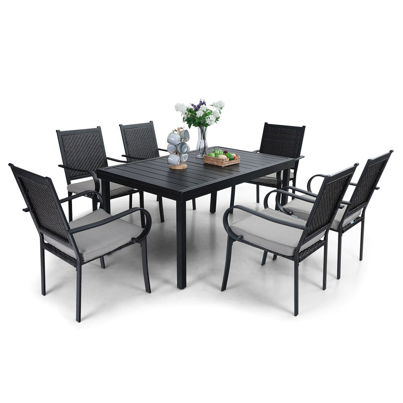 PHI VILLA 7-piece/ 9-piece Patio Dining Set Rattan Dining Chairs with Extendable Table