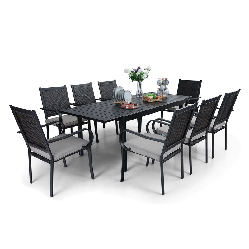 PHI VILLA 7-piece/ 9-piece Patio Dining Set Rattan Dining Chairs with Extendable Table