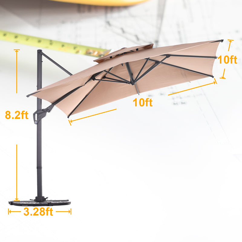 PHI VILLA 10ft Patio Square Umbrella Outdoor Offset Umbrella