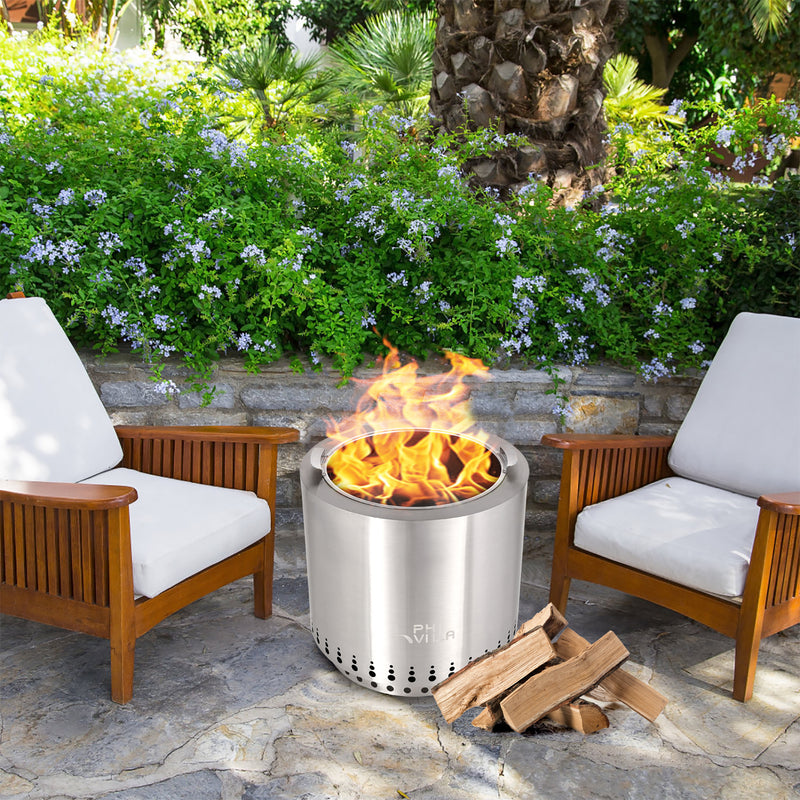 Phi Villa 2-in-1 Smokeless Stainless Steel 17'' Fire Pit & Patio Grill