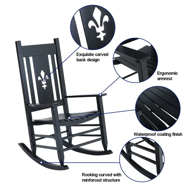 PHI VILLA Outdoor & Indoor Wood Rocking Chair Porch Chair