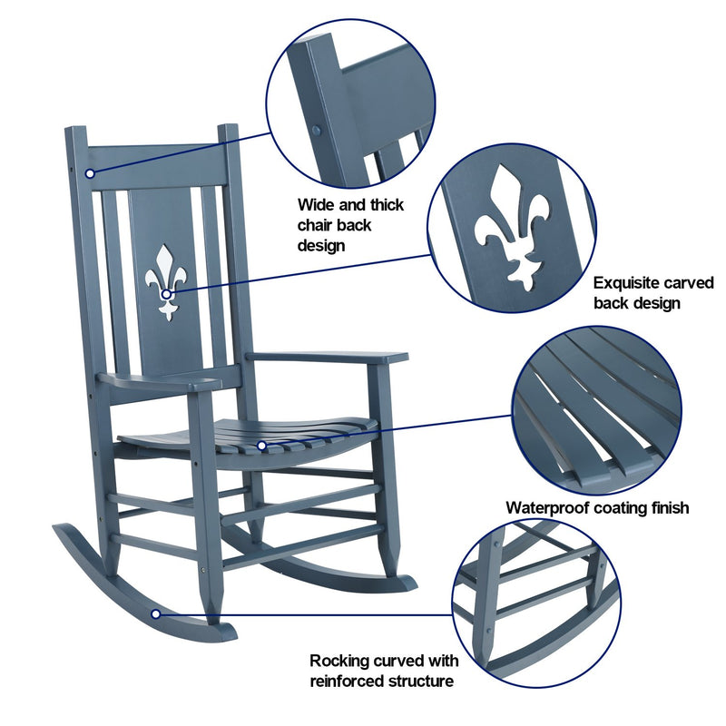 PHI VILLA Outdoor & Indoor Wood Rocking Chair Porch Chair