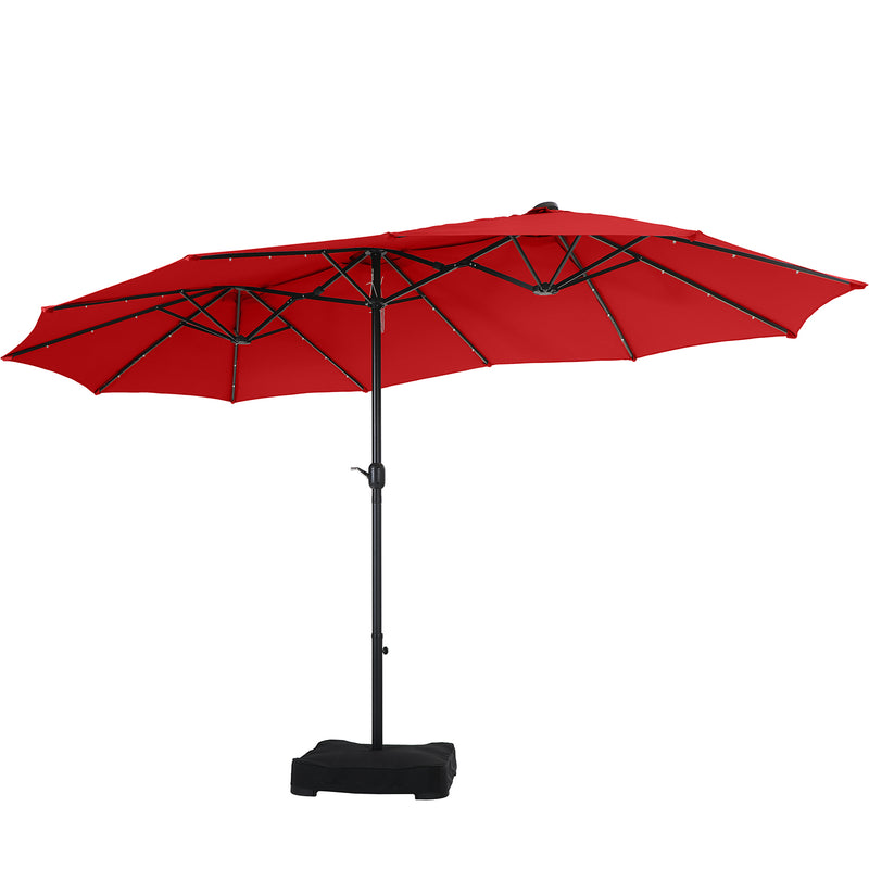 PHI VILLA 15ft Double-Sided Patio Extra Large Umbrella With LED Lights