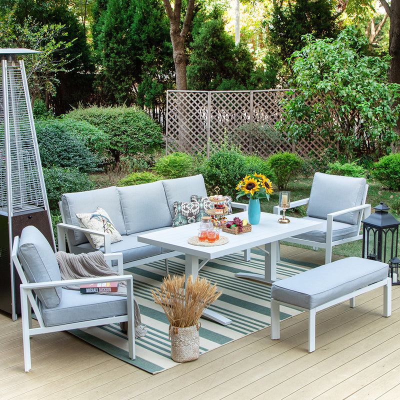Phi Villa 5-Piece Aluminium Frame Patio Conversation Sofa Set