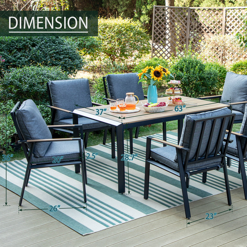PHI VILLA 6 Piece/7 piece Patio Dining Set With Aluminum Cushioned Chairs /Bench & Rectangle Table
