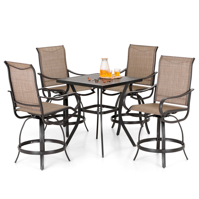 PHI VILLA 5-Piece Patio Bar Set With 4 Swivel Textilene Bar Stools & 1 Steel Table