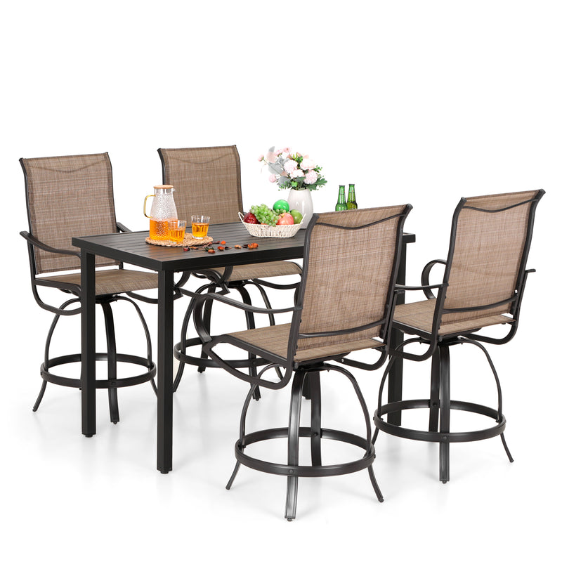 PHI VILLA 5-Piece Patio Bar Set With 4 Swivel Textilene Bar Stools & 1 Steel Table