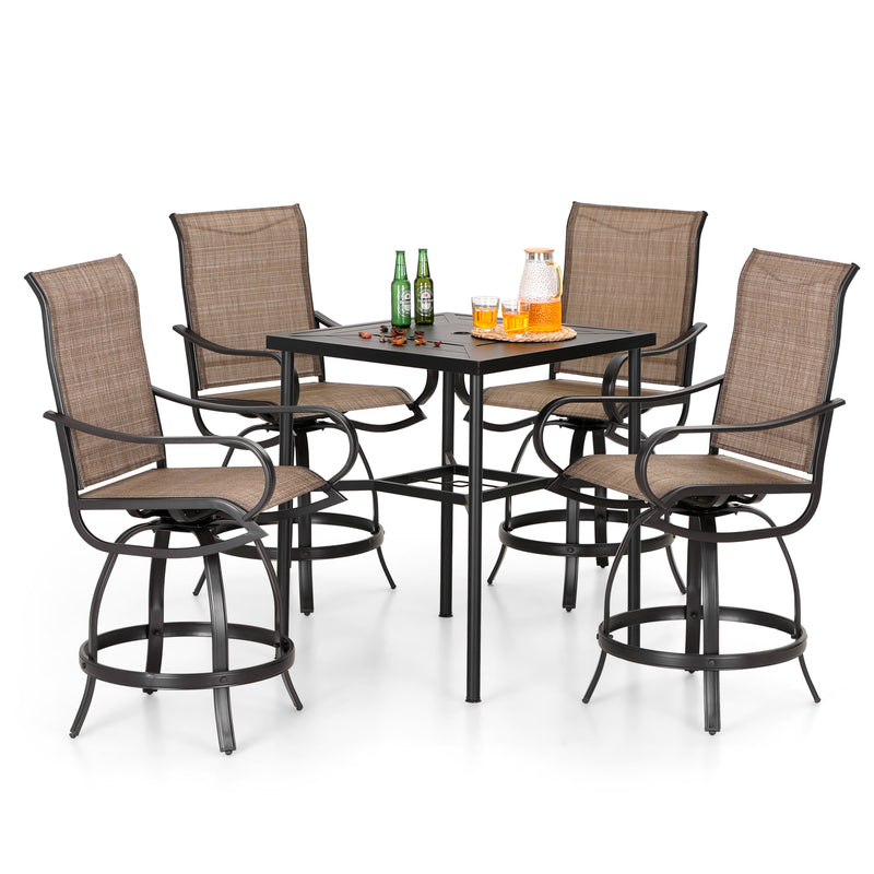 PHI VILLA 5-Piece Patio Bar Set With 4 Swivel Textilene Bar Stools & 1 Steel Table