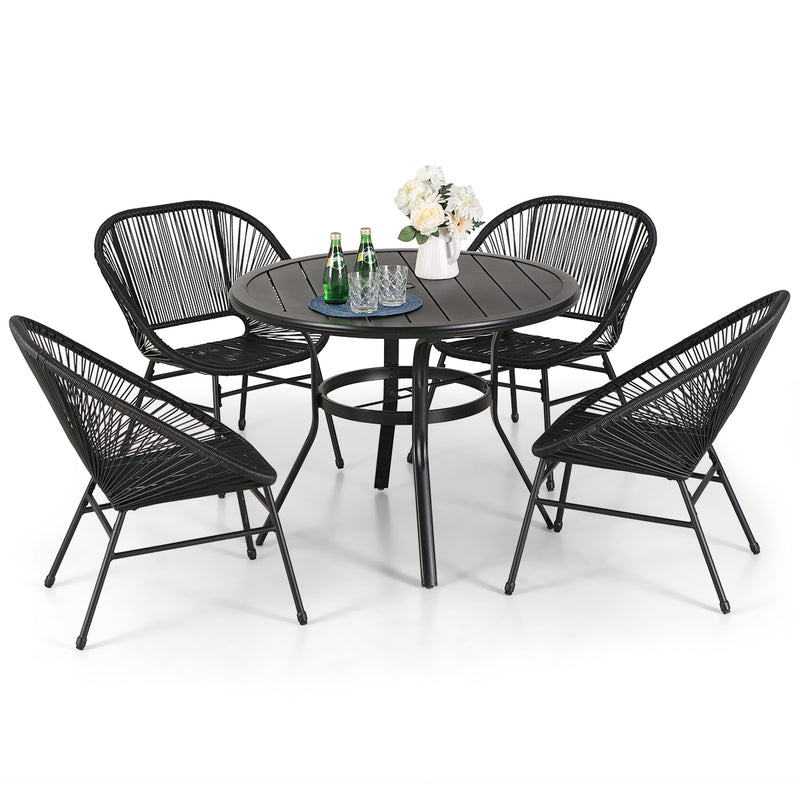 Phi Villa 5-Piece Outdoor Dining Set with Handwoven Rattan Wicker Chairs & Steel Table