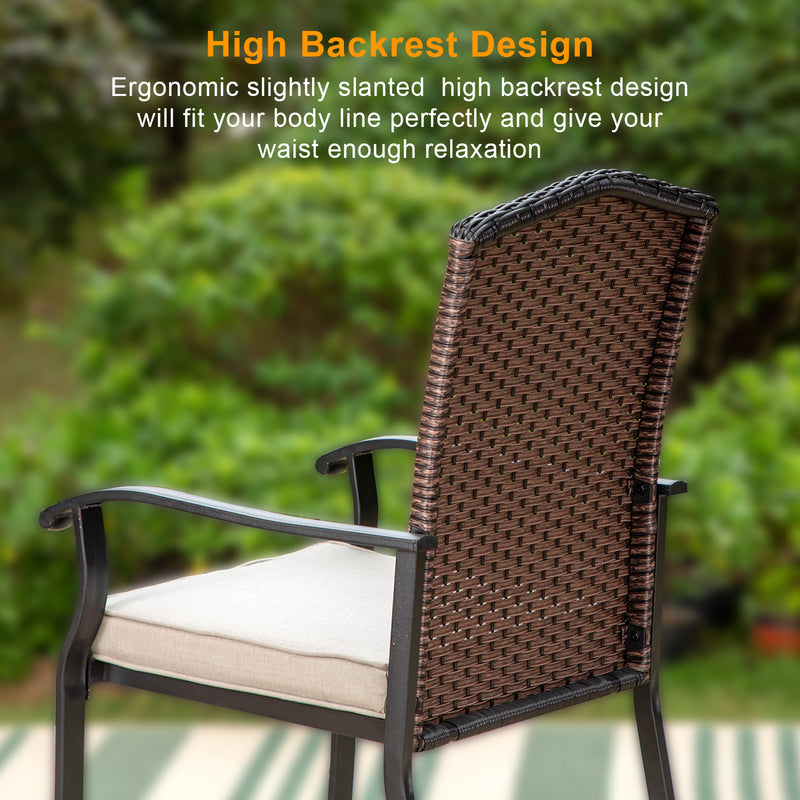 PHI VILLA Outdoor All-Weather Rattan Cushioned Fixed Dining Chairs
