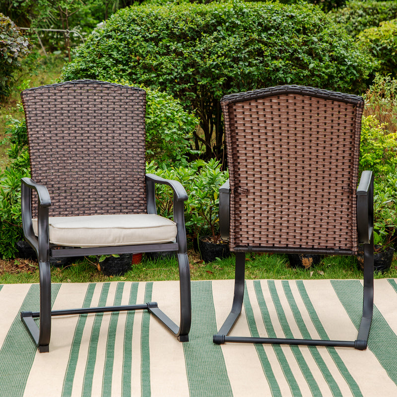 PHI VILLA 2-Piece Patio Rattan Cushioned C-Spring Dining Chairs