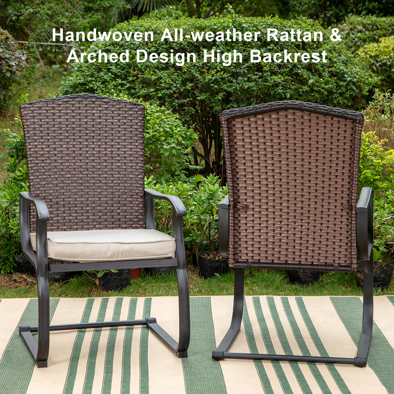 PHI VILLA 2-Piece Patio Rattan Cushioned C-Spring Dining Chairs