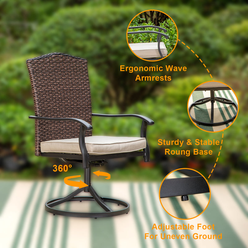 PHI VILLA 2-Piece Outdoor Rattan High Backrest Swivel Dining Chairs