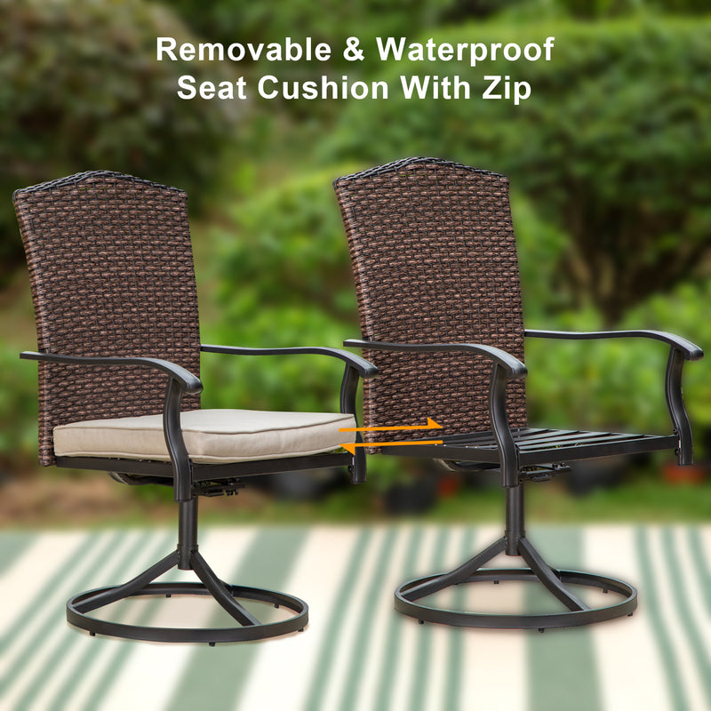 PHI VILLA 2-Piece Outdoor Rattan High Backrest Swivel Dining Chairs