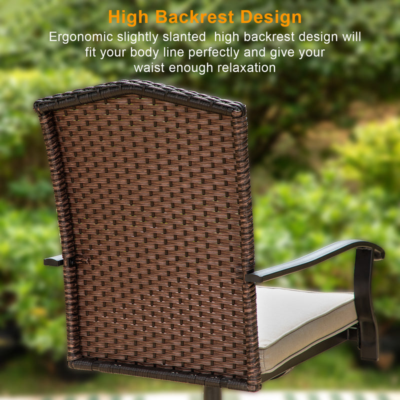 PHI VILLA 2-Piece Outdoor Rattan High Backrest Swivel Dining Chairs