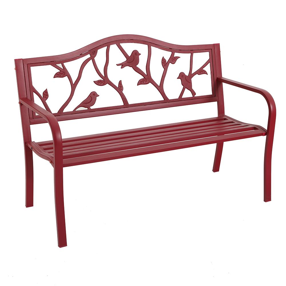 Phi Villa 50" Patio Garden and Park Bench, Steel Frame Porch Chair Seat, Red