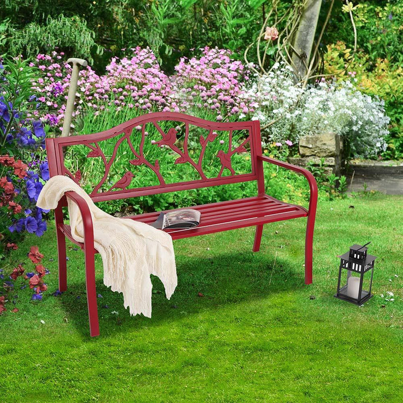 PHI VILLA 50 Inch Patio Garden & Park Bench Steel Frame Porch Chair