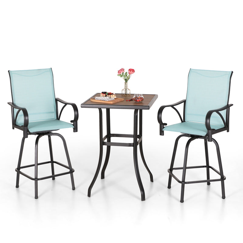 PHI VILLA 3/5 Piece Patio Bar Stools Set with Wood-look Coffee Table & Textilene Swivel Bar Stools