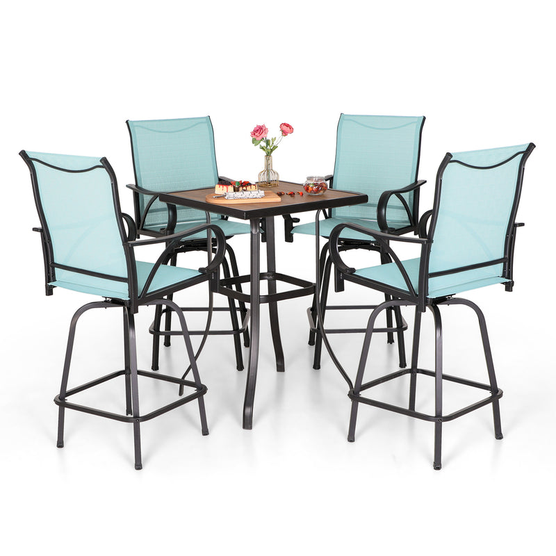 PHI VILLA 3/5 Piece Patio Bar Stools Set with Wood-look Coffee Table & Textilene Swivel Bar Stools