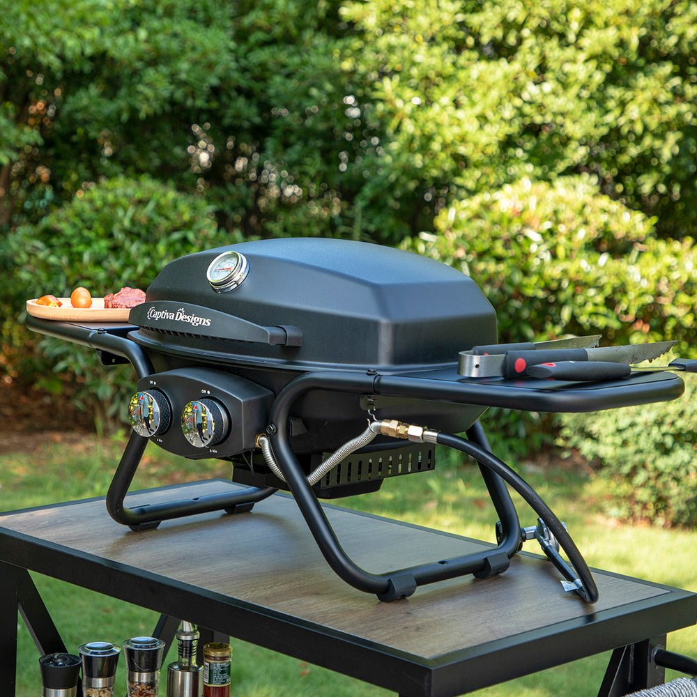Captiva Designs Portable TableTop Propane Grill with 2 Stainless Steel Burner