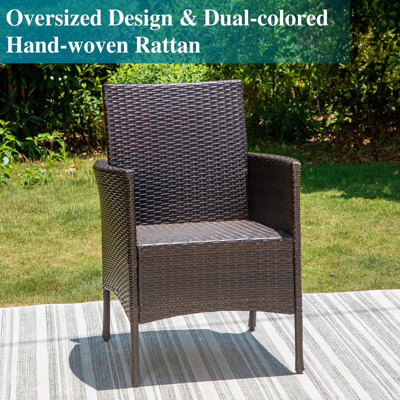 PHI VILLA 7 piece/ 9 piece Patio Dining Set With Rattan Cushioned Chairs & Extendable Steel Table