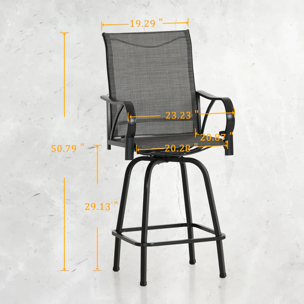 PHI VILLA 3/5 Piece Patio Bar Set of 1 Steel Coffee Table & Textilene Swivel Bar Stools