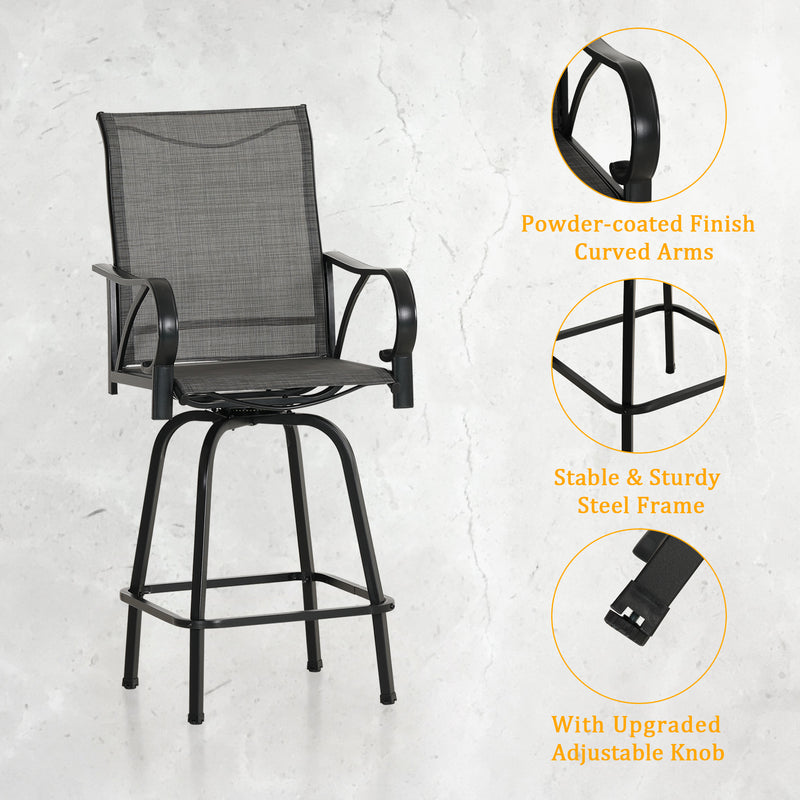 PHI VILLA 5 Piece Outdoor Bar Stool Set with Rectangle Table & Textilene Swivel Bar Stools