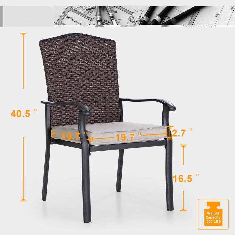 PHI VILLA Outdoor All-Weather Rattan Cushioned Fixed Dining Chairs