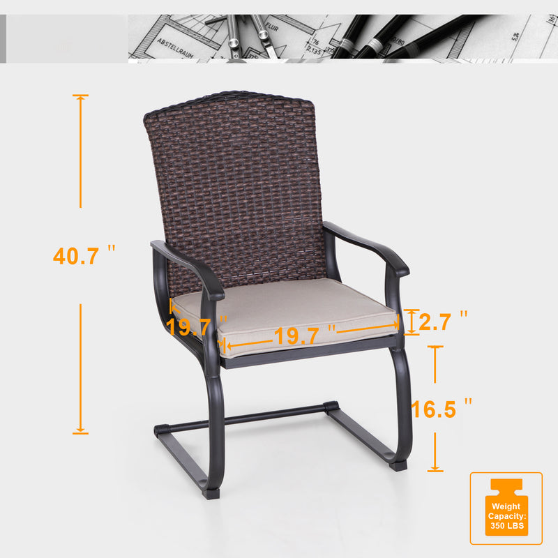PHI VILLA 2-Piece Patio Rattan Cushioned C-Spring Dining Chairs