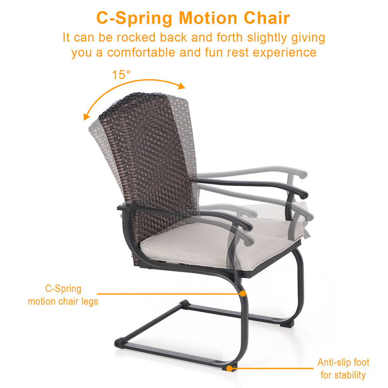 PHI VILLA 2-Piece Patio Rattan Cushioned C-Spring Dining Chairs