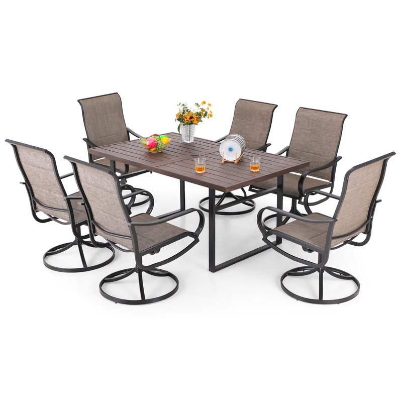 PHI VILLA 7-Piece Patio Dining Set 6 Textilene Padded Swivel Chairs and Steel Rectangle Table