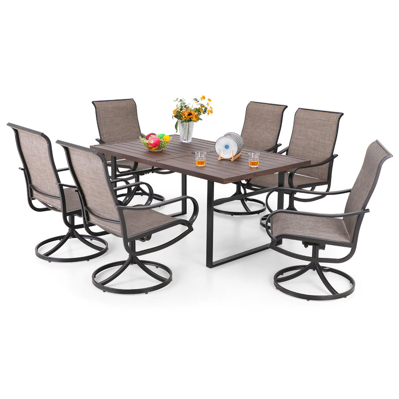 PHI VILLA 7-Piece Patio Dining Set Textilene Swivel Chairs & Steel Rectangle Table