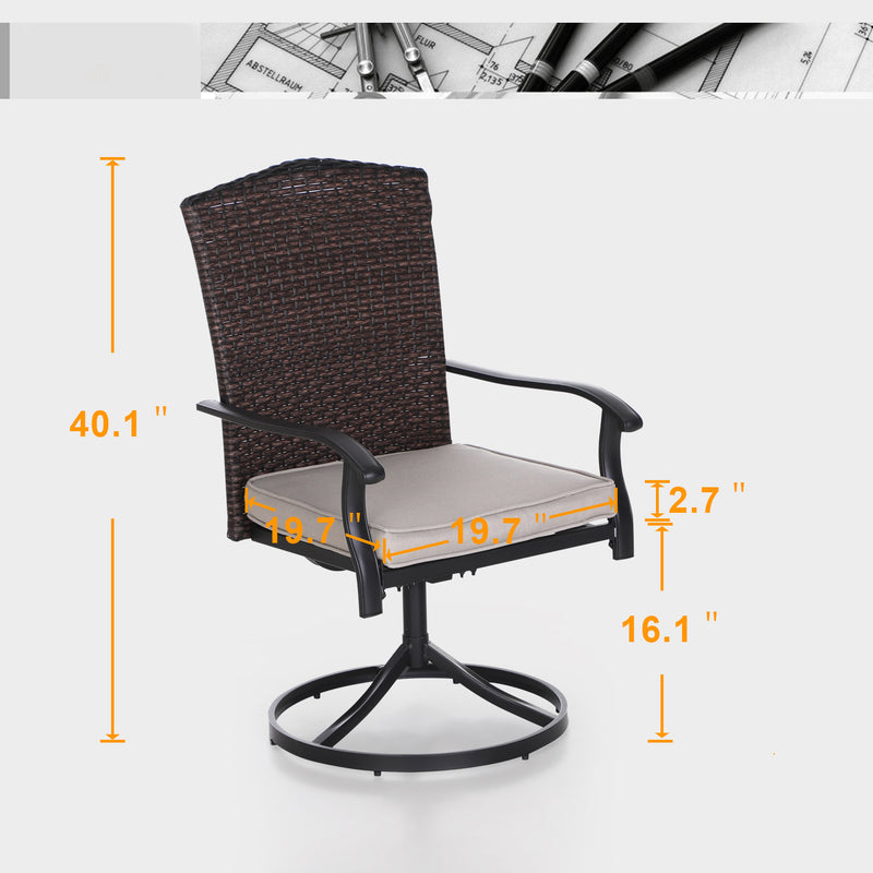 PHI VILLA 2-Piece Outdoor Rattan High Backrest Swivel Dining Chairs