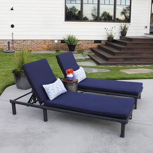 PHI VILLA 2-Piece Outdoor Rattan Chaise Recliner Lounge Chair